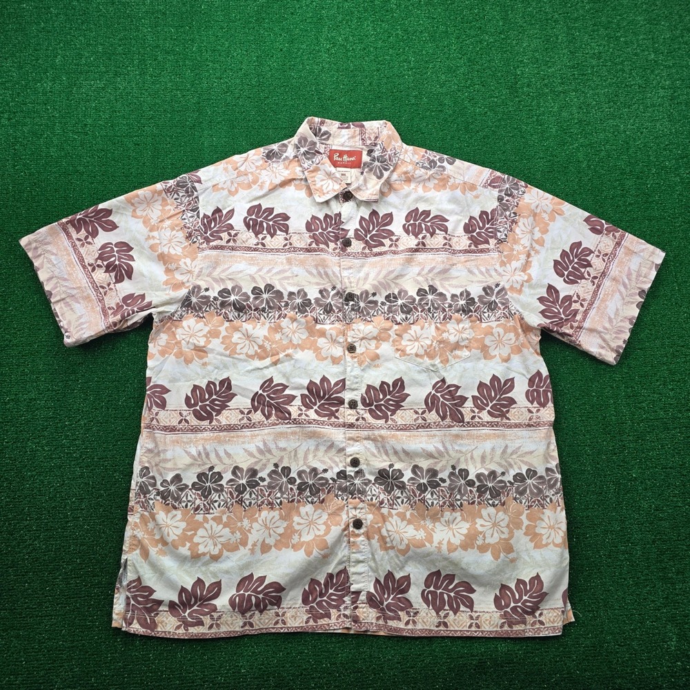 Pau Hana Hawaiian Shirt Mens XXL 2XL Hibiscus Floral‎ Leaf Print Tropical Cotton